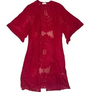 Style Apparel Red Lace Duster